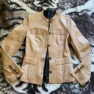 Authentic Burberry leather fitted jacket, S.